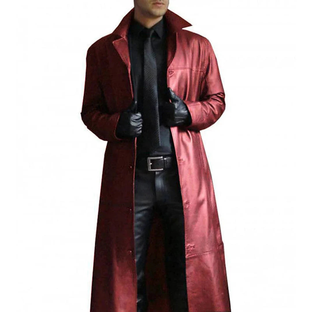 Men's Faux Leather Long Winter Coat - Vonnera