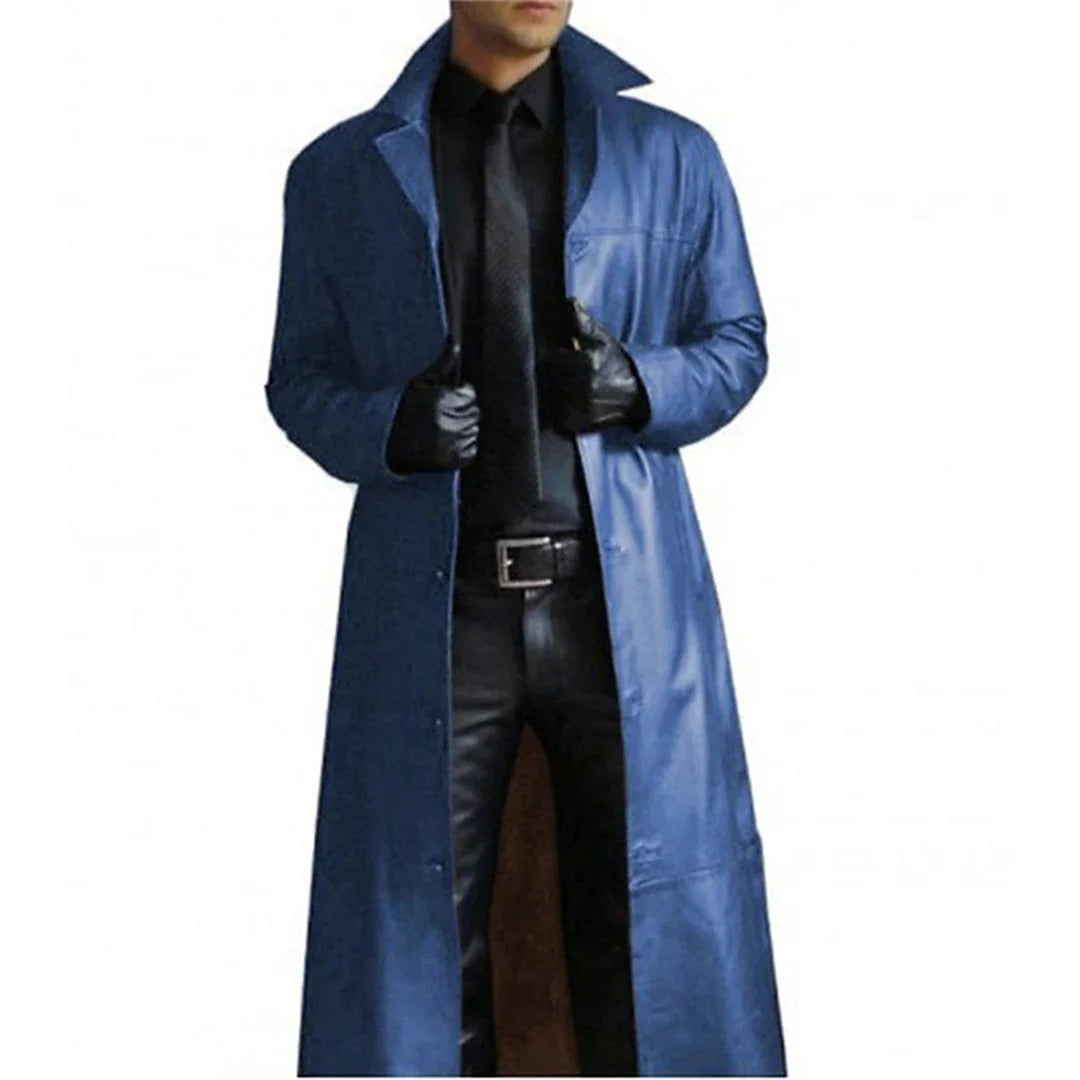 Men's Faux Leather Long Winter Coat