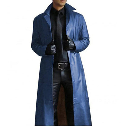 Men's Faux Leather Long Winter Coat