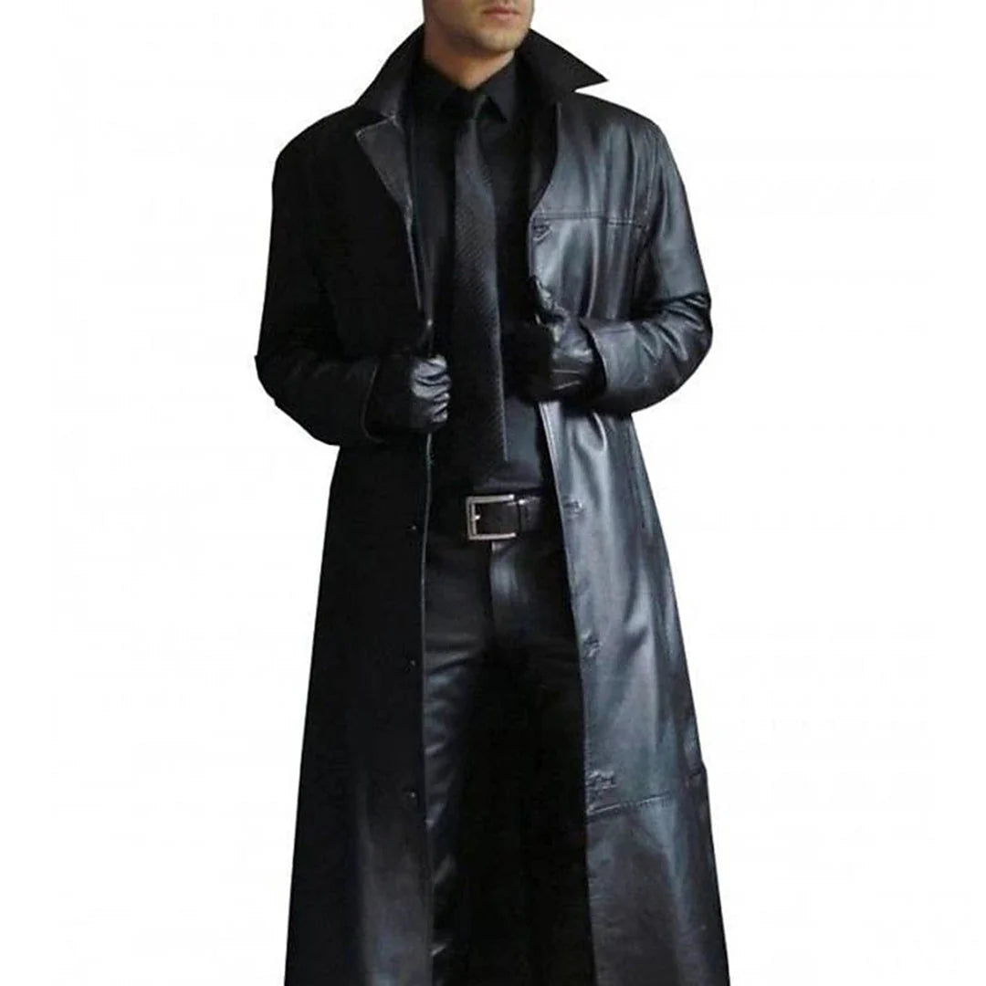 Men's Faux Leather Long Winter Coat
