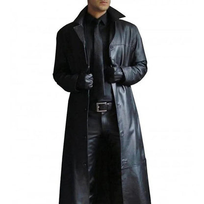 Men's Faux Leather Long Winter Coat