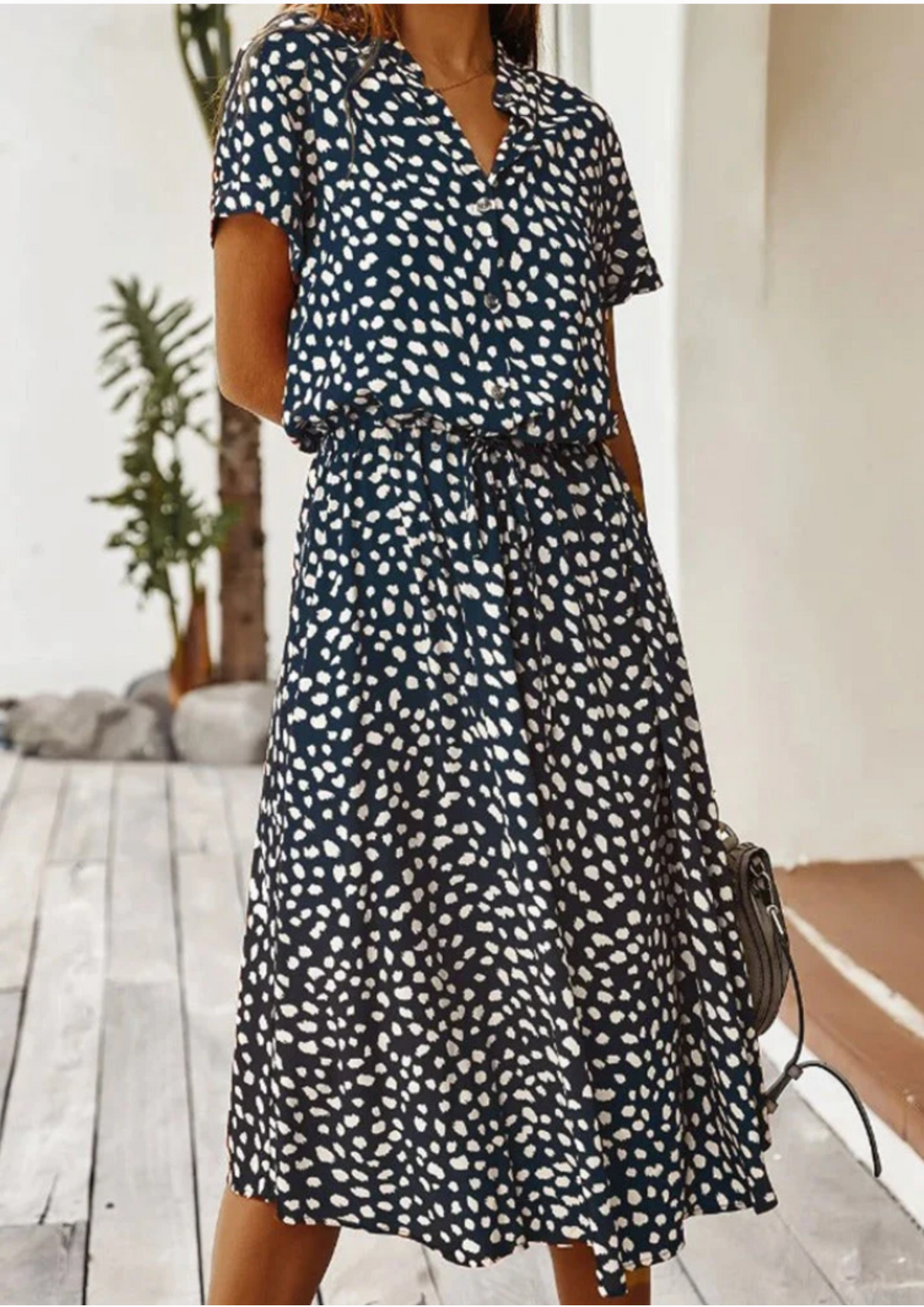 Women's Spotted Print Midi Dress