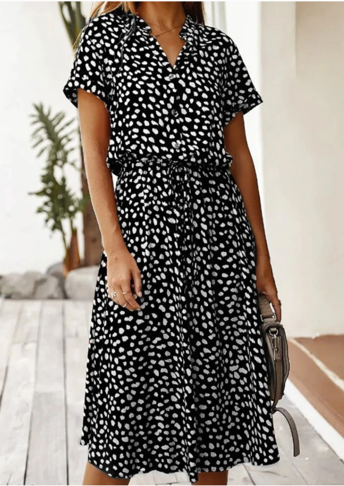 Women's Spotted Print Midi Dress