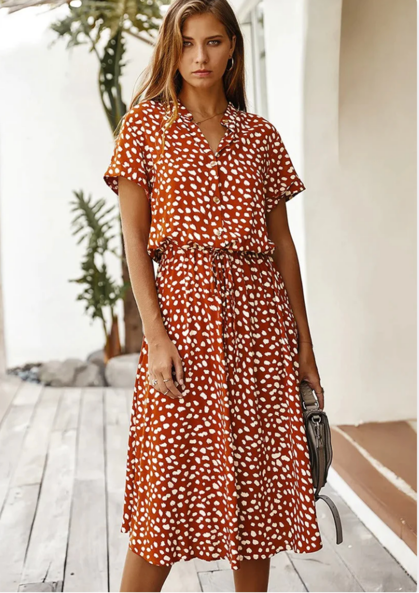 Women's Spotted Print Midi Dress