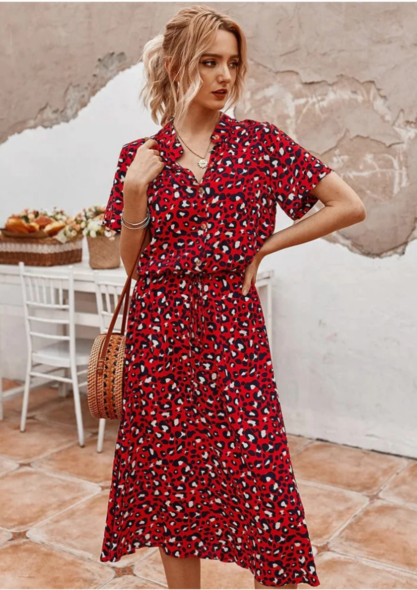 Women's Spotted Print Midi Dress