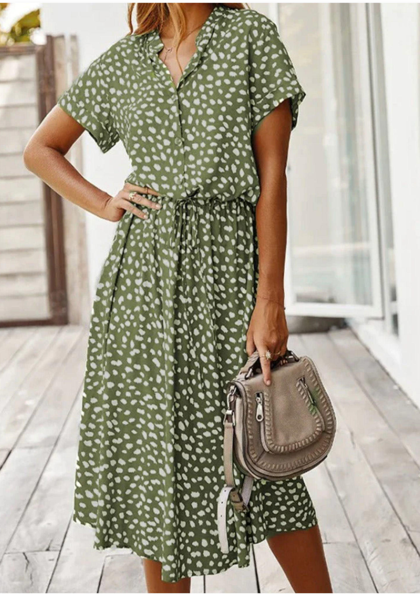 Women's Spotted Print Midi Dress