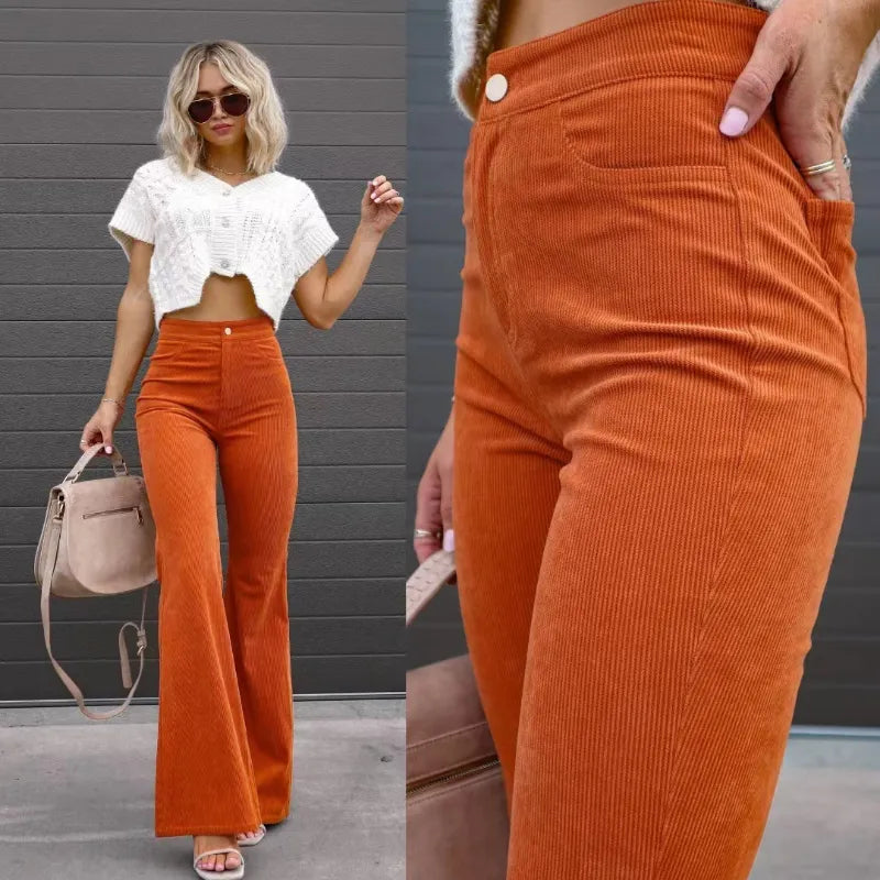 Women's High-Waisted Flared Pants Elegant Fit - Vonnera