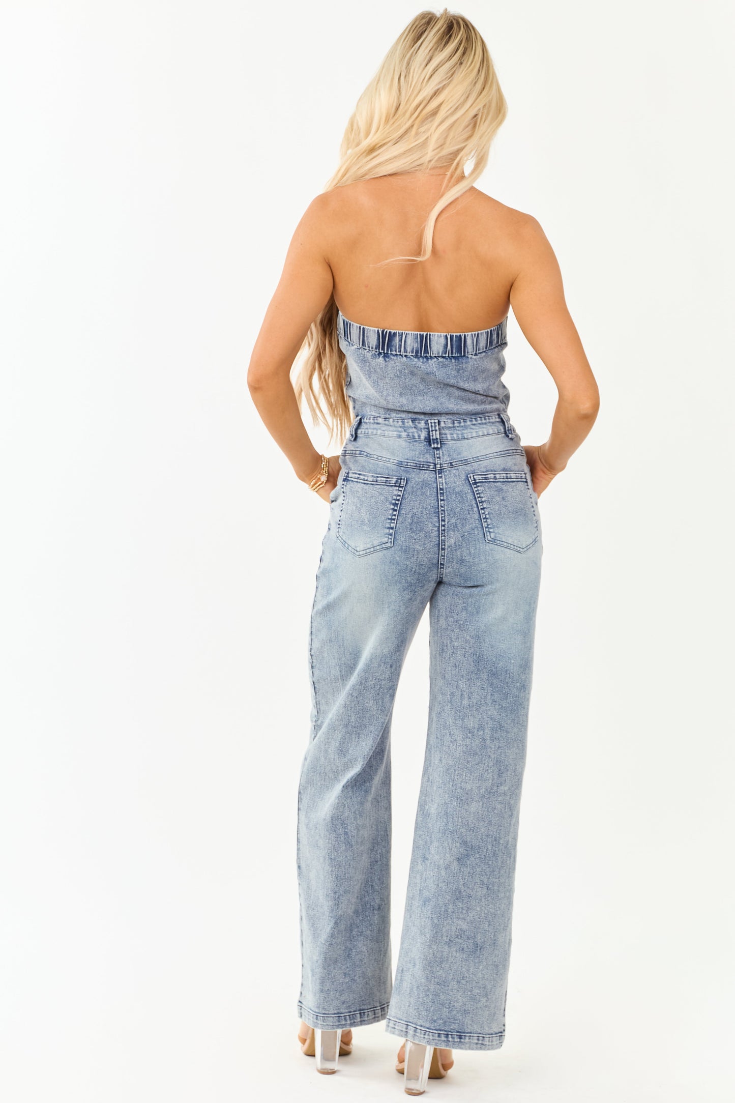 Women's Strapless Wide Leg Jumpsuit Medium Wash Denim