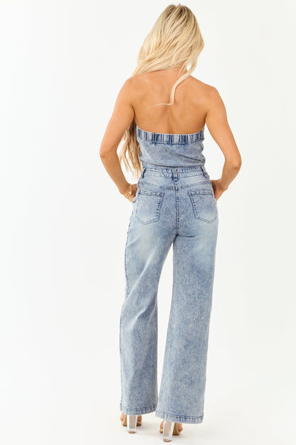 Women's Strapless Wide Leg Jumpsuit Medium Wash Denim