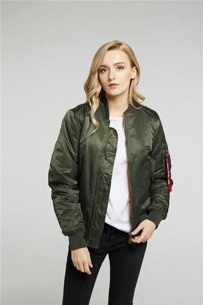 Women's Windproof Bomber Jacket Zip Pocket Ribbed Cuffs - Vonnera