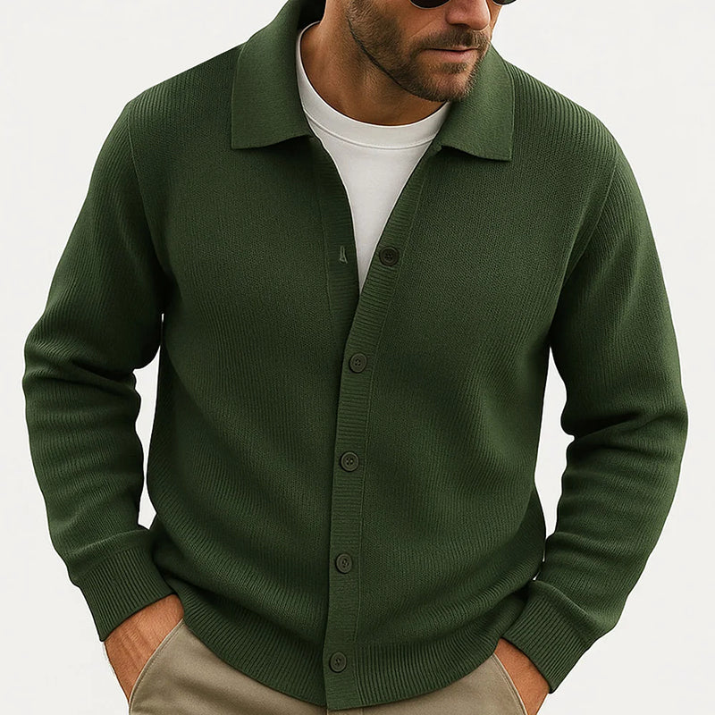 Men's Knit Cardigan Button-Up Turn-Down Collar Beige - Vonnera