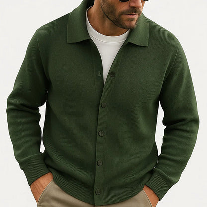 Men's Knit Cardigan Button-Up Turn-Down Collar Beige - Vonnera