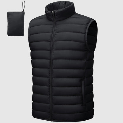 Men's Lightweight Packable Puffer Vest - Waterproof, Insulated, Stand Collar
