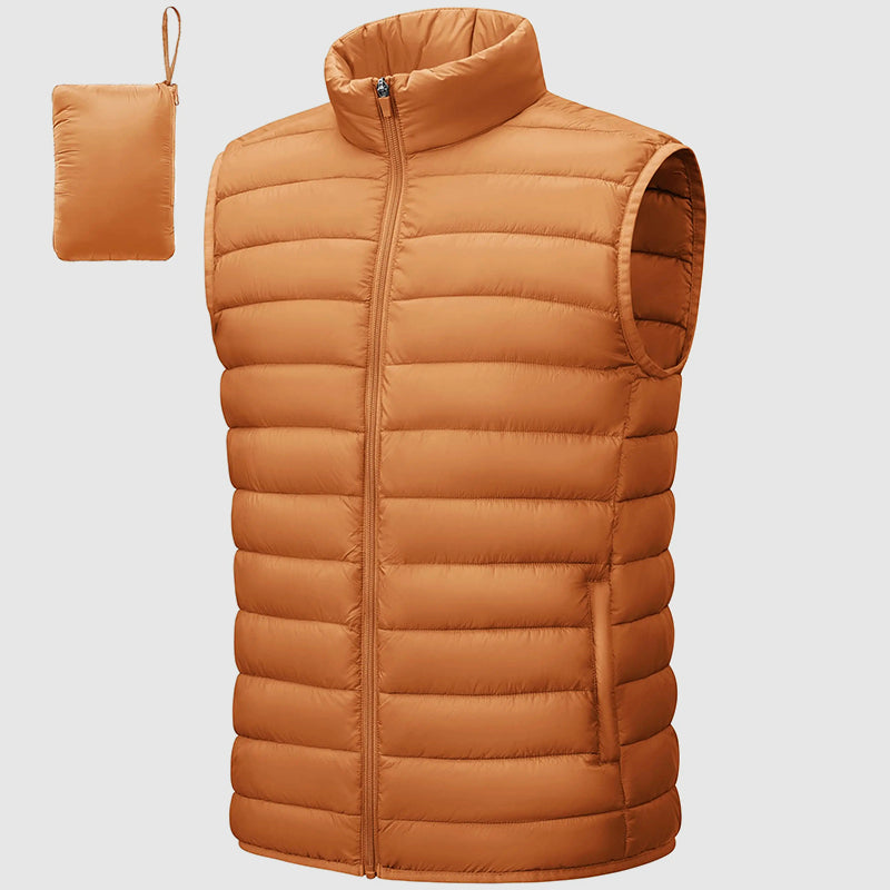 Men's Lightweight Packable Puffer Vest - Waterproof, Insulated, Stand Collar