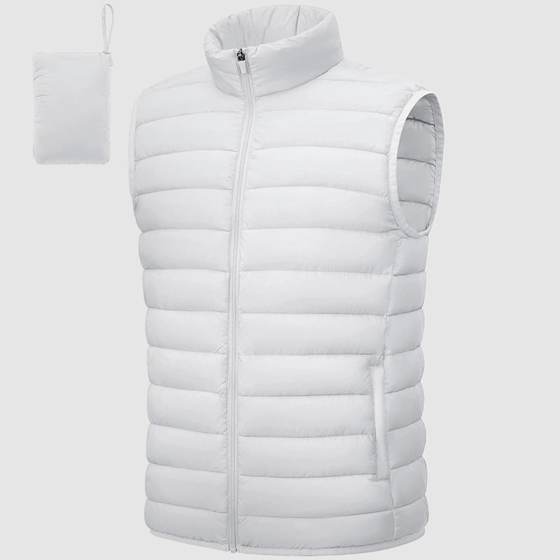 Men's Lightweight Packable Puffer Vest - Waterproof, Insulated, Stand Collar