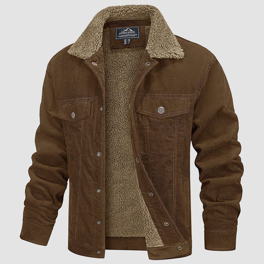 Men's Corduroy Jacket Sherpa Lined Warm Brown - Vonnera