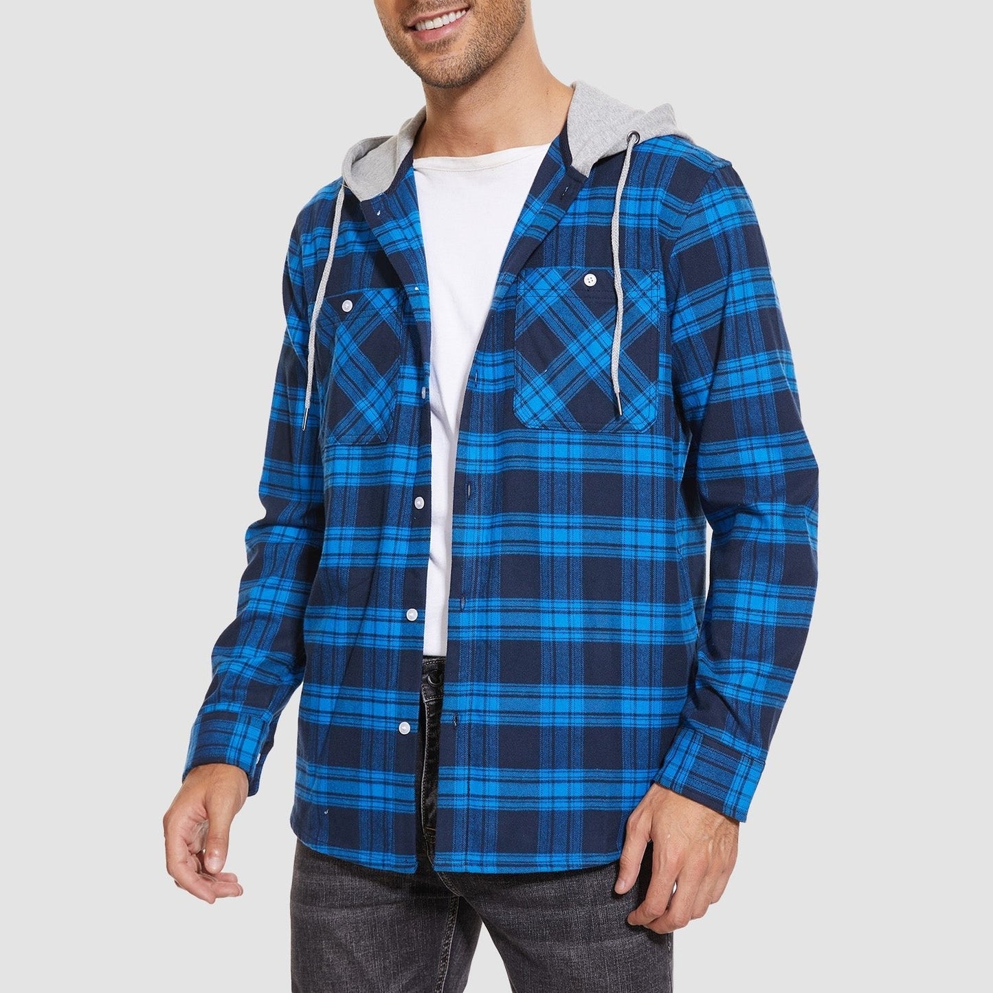Men's Flannel Shirt Jacket Cotton Plaid Long Sleeve