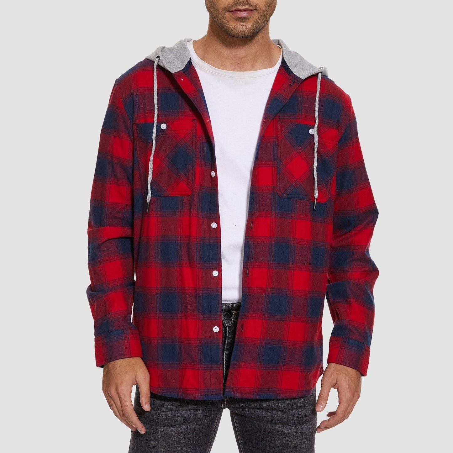 Men's Flannel Shirt Jacket Cotton Plaid Long Sleeve