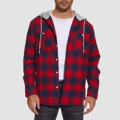 Men's Flannel Shirt Jacket Cotton Plaid Long Sleeve