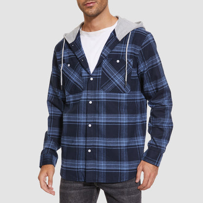 Men's Flannel Shirt Jacket Cotton Plaid Long Sleeve