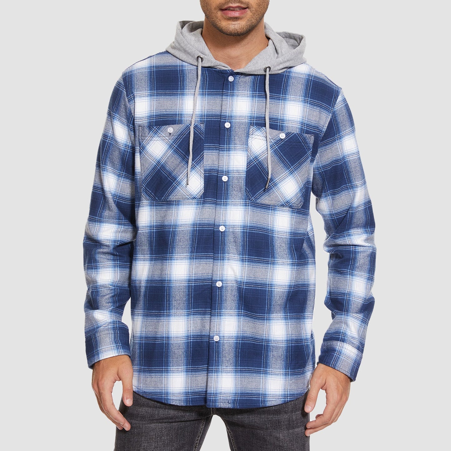 Men's Flannel Shirt Jacket Cotton Plaid Long Sleeve