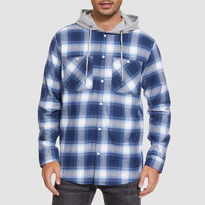 Men's Flannel Shirt Jacket Cotton Plaid Long Sleeve