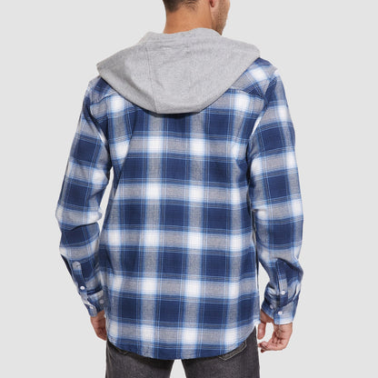 Men's Flannel Shirt Jacket Cotton Plaid Long Sleeve
