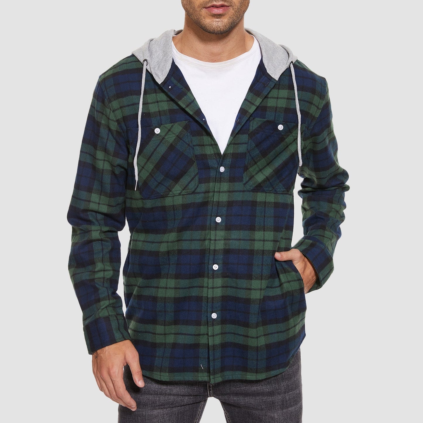Men's Flannel Shirt Jacket Cotton Plaid Long Sleeve