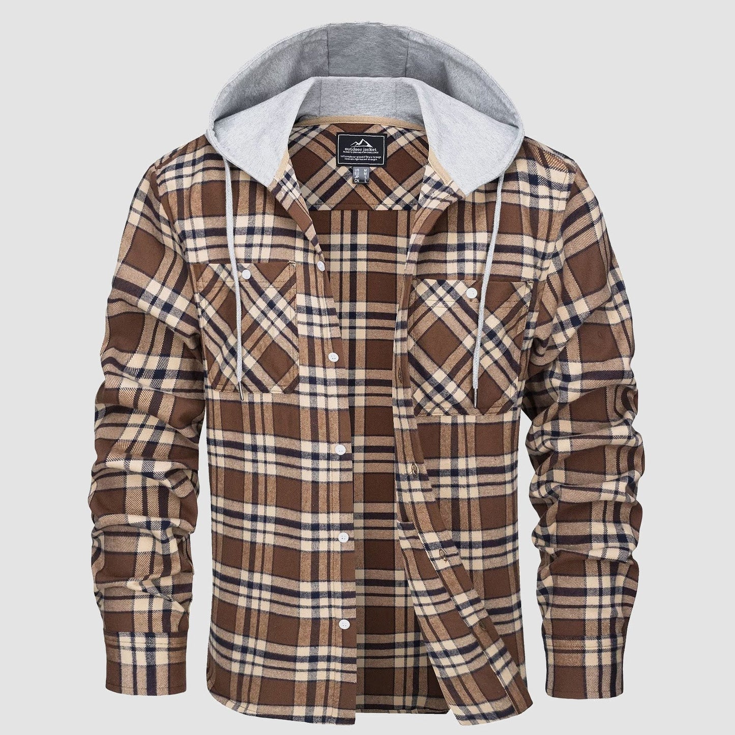 Men's Flannel Shirt Jacket Cotton Plaid Long Sleeve