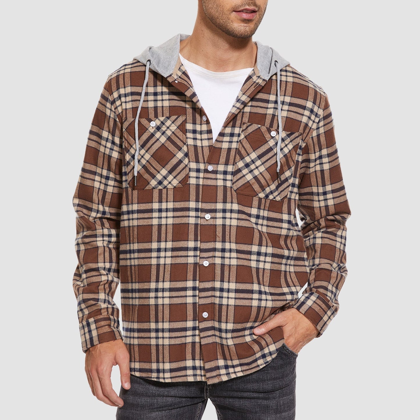 Men's Flannel Shirt Jacket Cotton Plaid Long Sleeve
