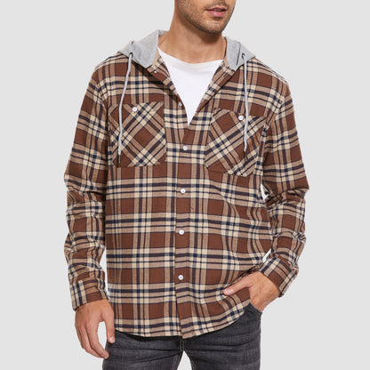 Men's Flannel Shirt Jacket Cotton Plaid Long Sleeve