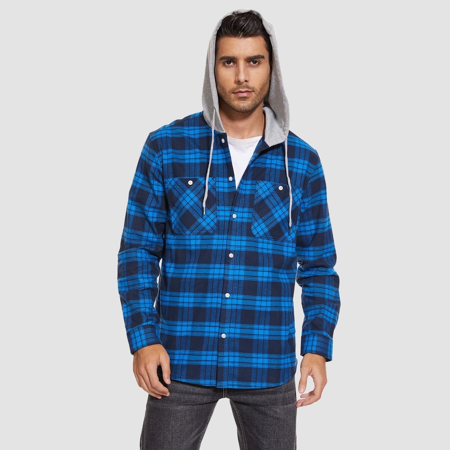 Men's Flannel Shirt Jacket Cotton Plaid Long Sleeve