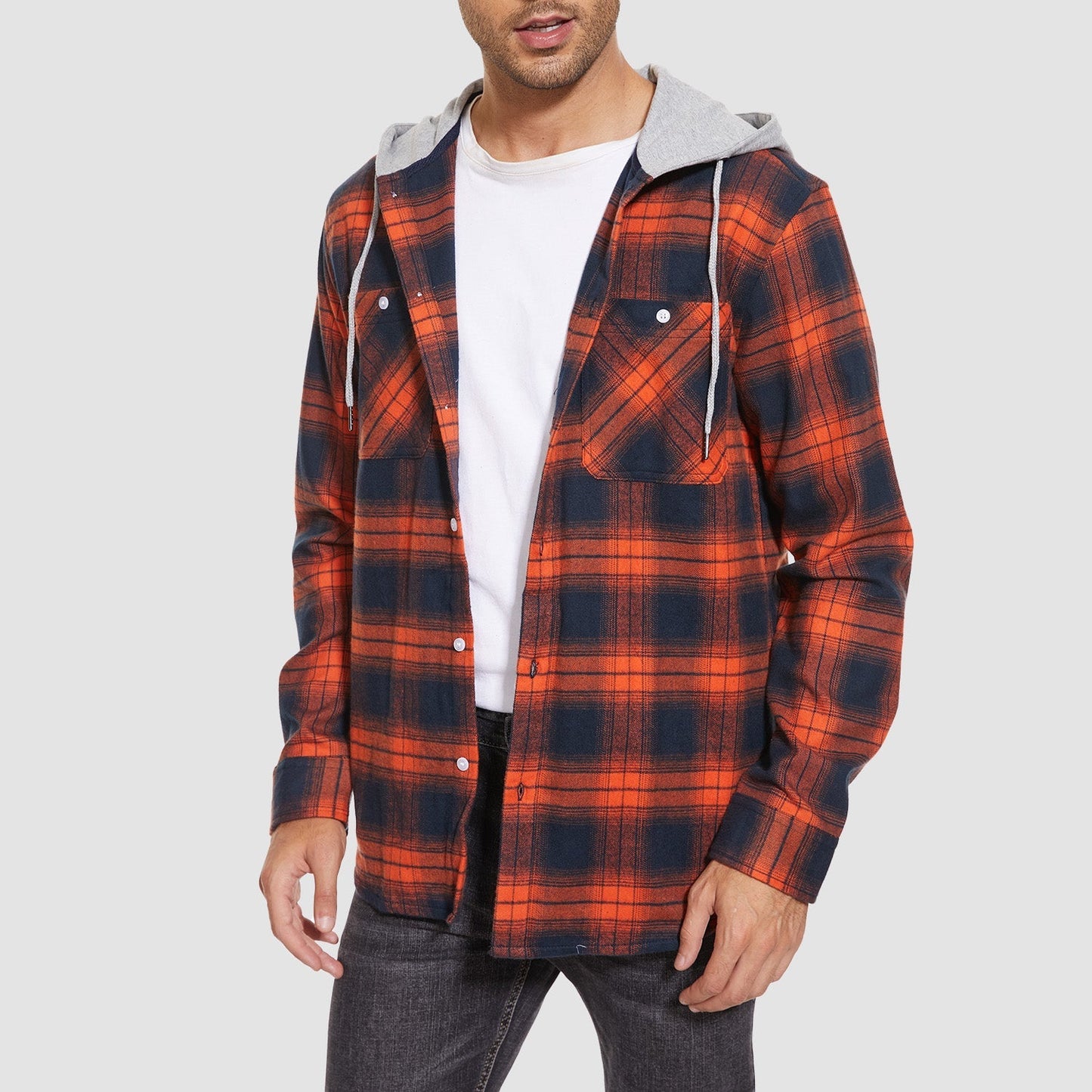 Men's Flannel Shirt Jacket Cotton Plaid Long Sleeve