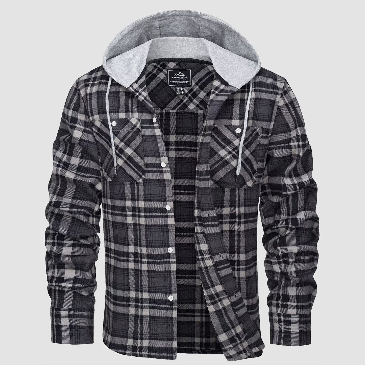 Men's Flannel Shirt Jacket Cotton Plaid Long Sleeve