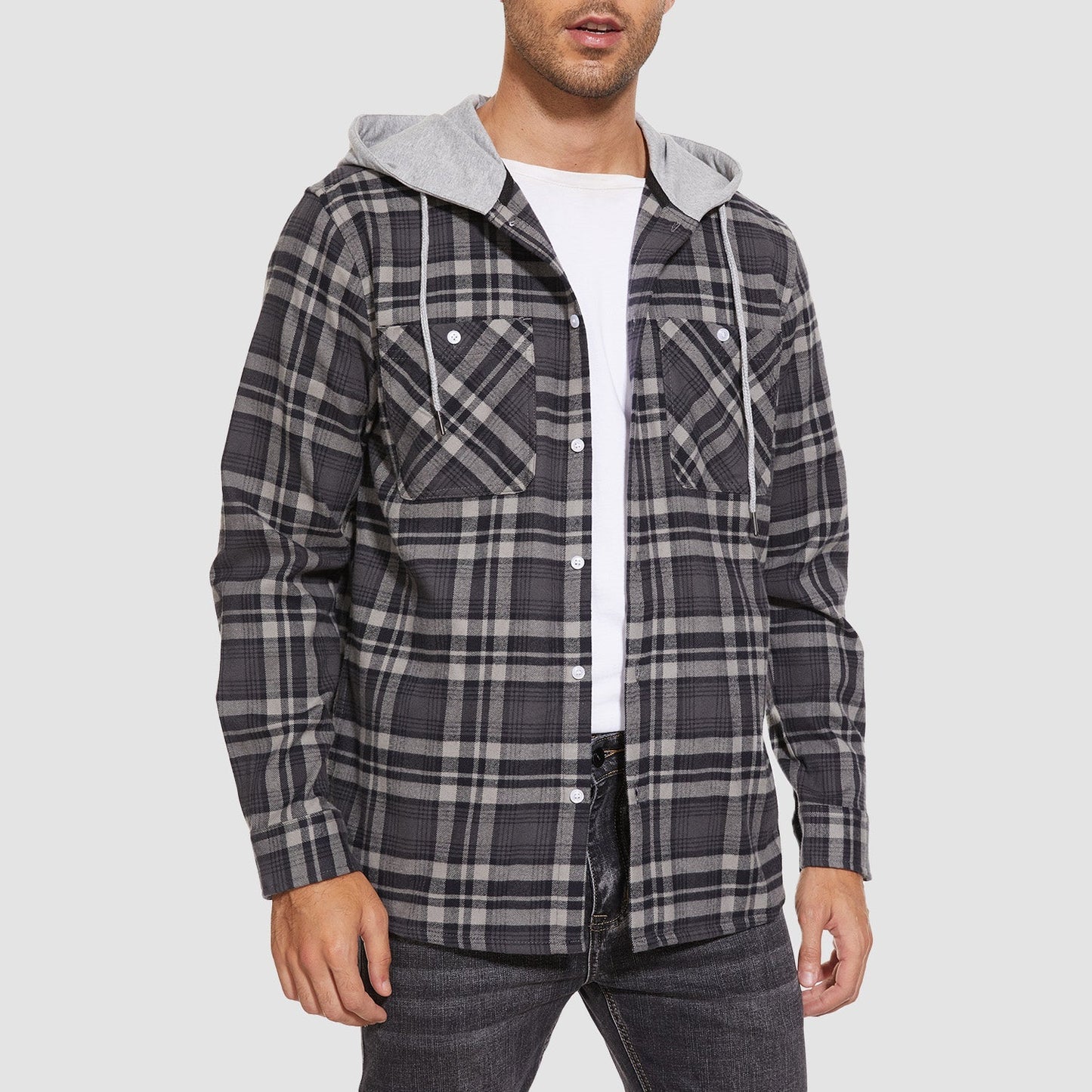 Men's Flannel Shirt Jacket Cotton Plaid Long Sleeve