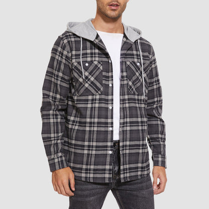 Men's Flannel Shirt Jacket Cotton Plaid Long Sleeve