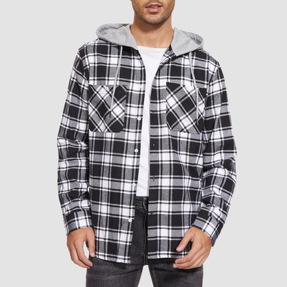 Men's Flannel Shirt Jacket Cotton Plaid Long Sleeve