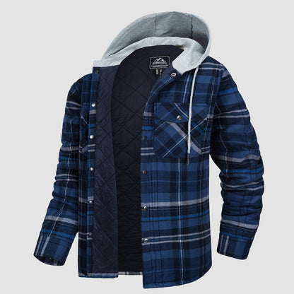 Men's Quilted Flannel Jacket With Hood Warm - Vonnera