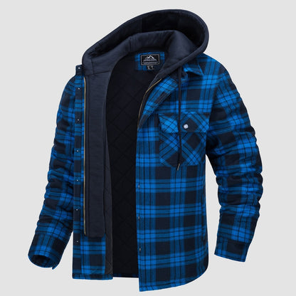 Men's Flannel Jacket Removable Hood 5 Pocket