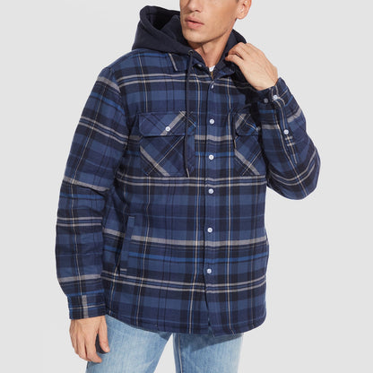 Men's Flannel Jacket Removable Hood 5 Pocket