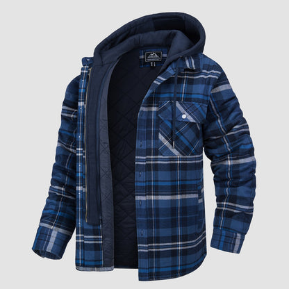 Men's Flannel Jacket Removable Hood 5 Pocket - Vonnera