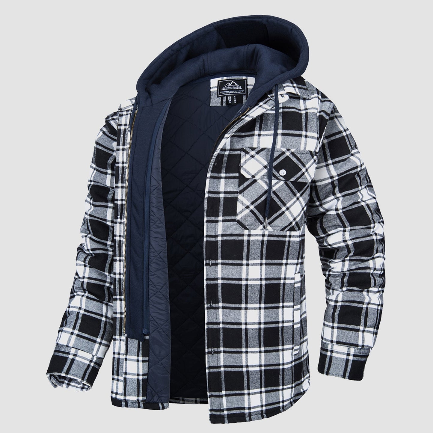 Men's Flannel Jacket Removable Hood 5 Pocket