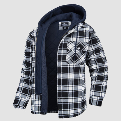 Men's Flannel Jacket Removable Hood 5 Pocket