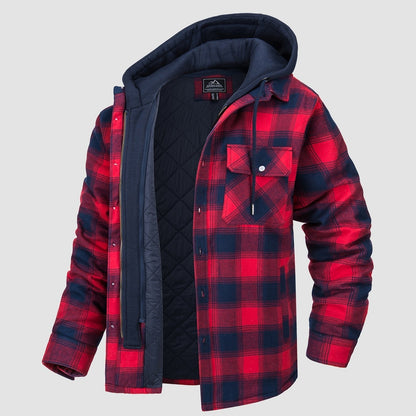 Men's Flannel Jacket Removable Hood 5 Pocket