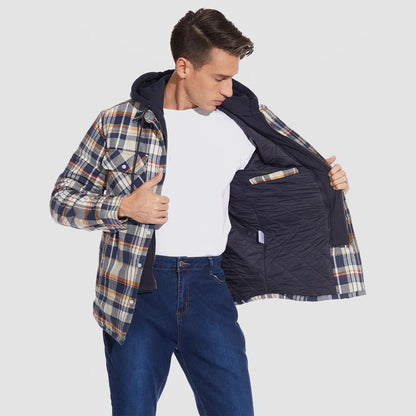 Men's Flannel Jacket Removable Hood 5 Pocket