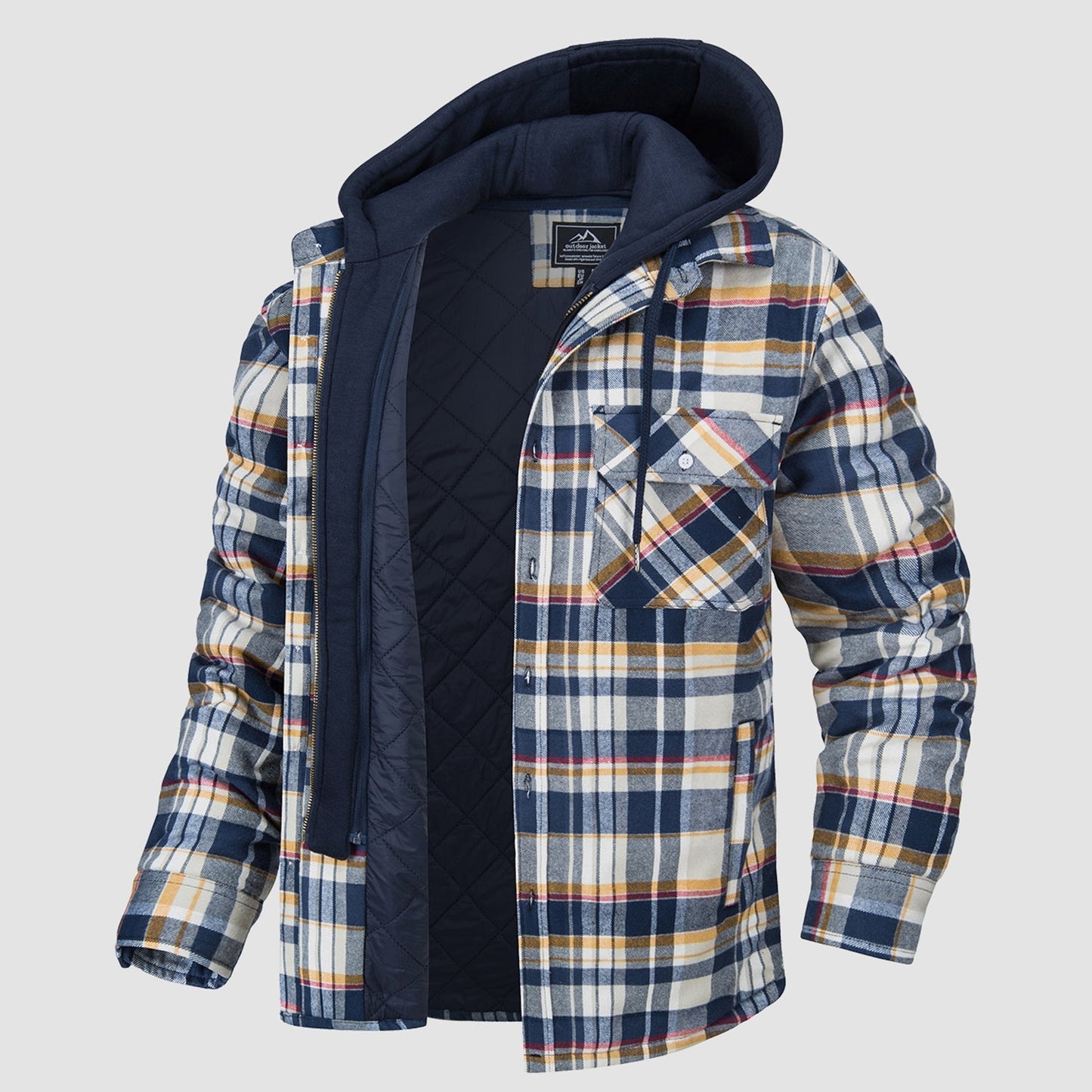 Men's Flannel Jacket Removable Hood 5 Pocket