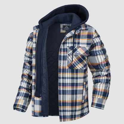 Men's Flannel Jacket Removable Hood 5 Pocket