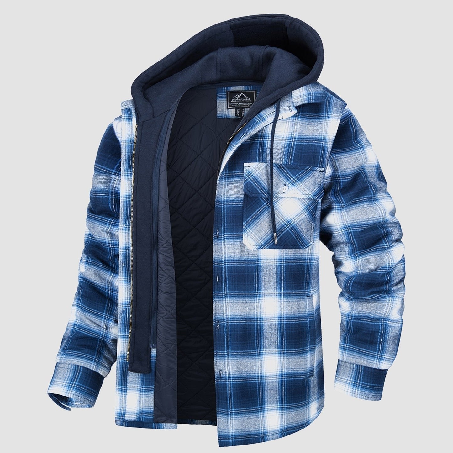 Men's Flannel Jacket Removable Hood 5 Pocket