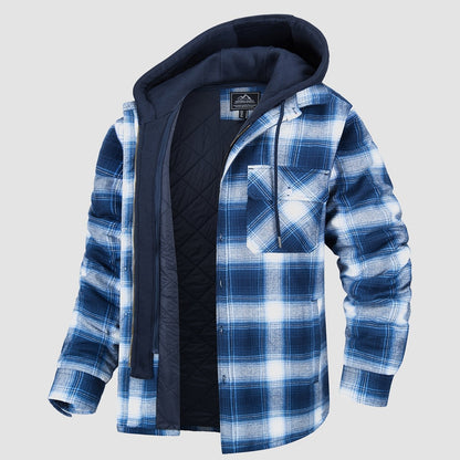 Men's Flannel Jacket Removable Hood 5 Pocket