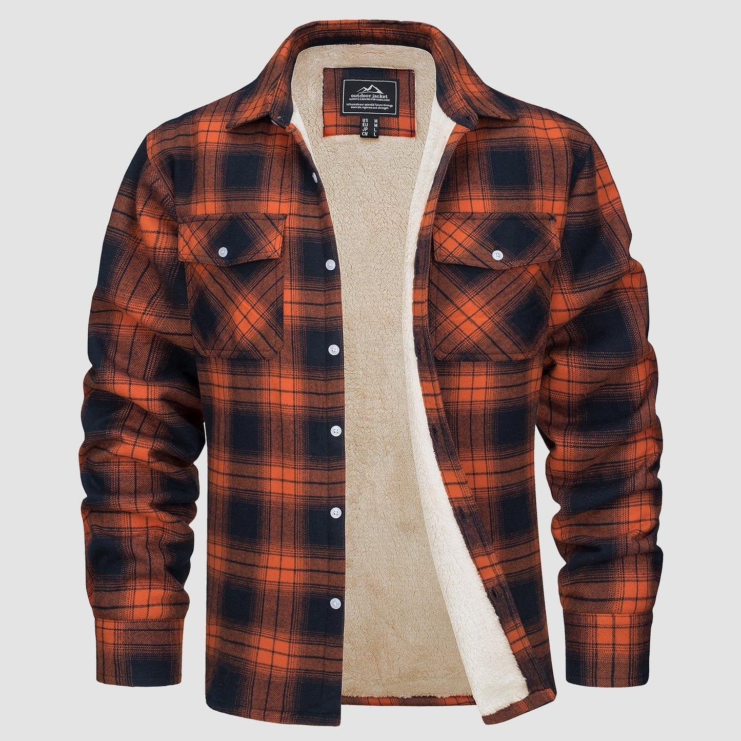 Men's Flannel Shirt Jacket Fleece Lined Cotton Warm Navy